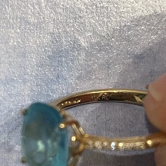 Blue Topaz yellow gold 10k ring with diamonds